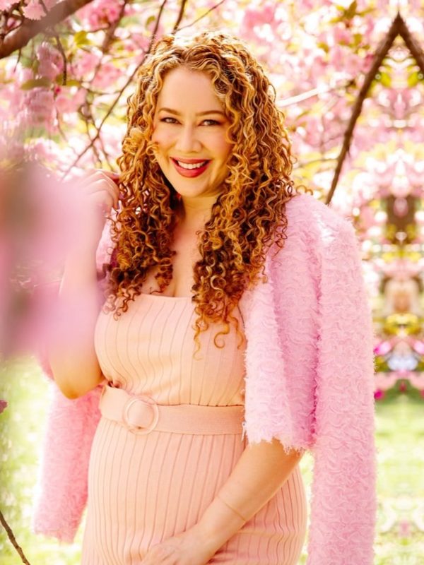 LeAura among pink cherry blossoms